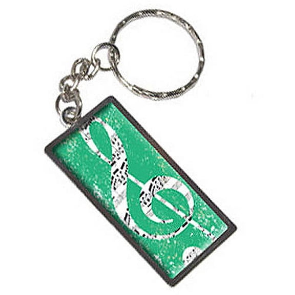 Vintage Treble Clef Music Teal Keychain Key Chain Ring