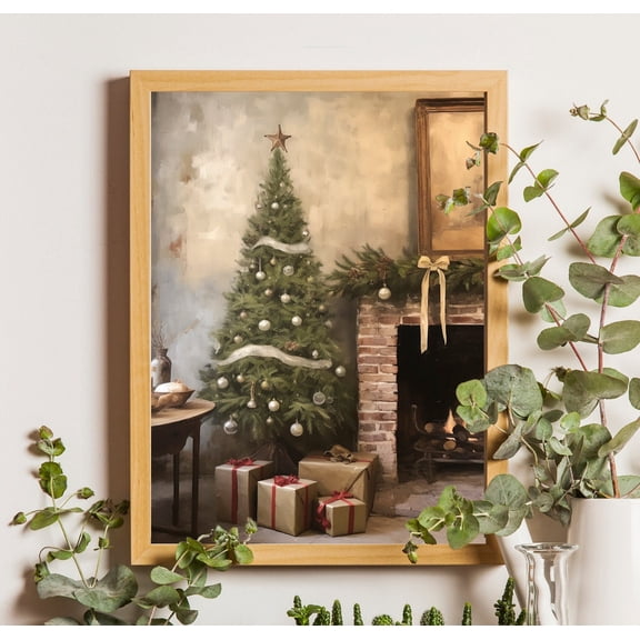 Vintage Tree Art : Cottagecore Fireplace Scene Unframed Paper Print