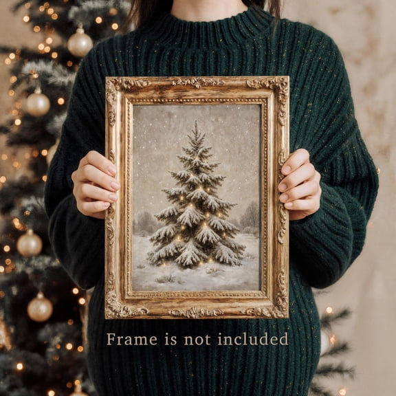 Vintage Tree Art Print, Snowy Pine,Home Decor Home Decor #138, Unframed Poster Size 24x36