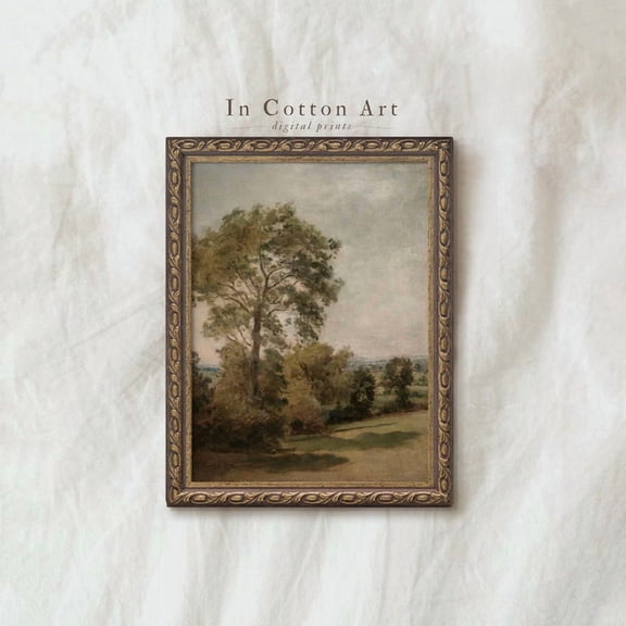 Vintage Tree Art Print / Vertical Landscape Rustic Wall Art / Country Village Decor | Size 24x36 Unframed Poster