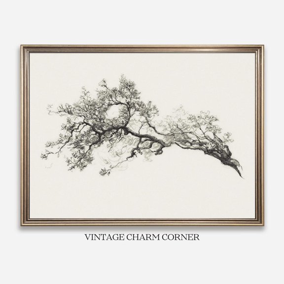 Vintage Tree Branch Sketch Minimalist Japandi Nature Decor Wall Art