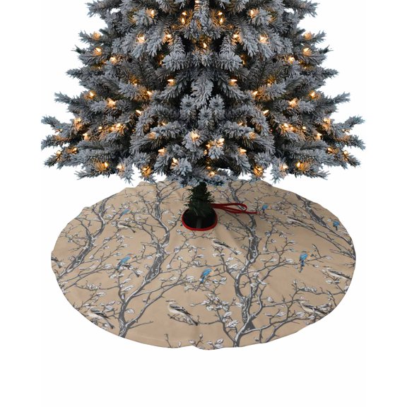 Vintage Tree Christmas Tree Skirt 36 Inches Large Christmas Skirt Tree, Rustic Birds Botanical Pastoral Brown Tree Skirt Christmas Decorations for Fireplace Party Holidays Indoor Outdoor
