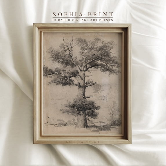 Vintage Tree Drawing Wall Art Print, Rustic Moody Antique Nature Decor ...