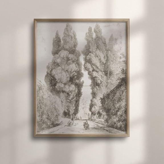 Vintage Tree Etching Antique Vineyard Landscape Wall Art Poster Decor