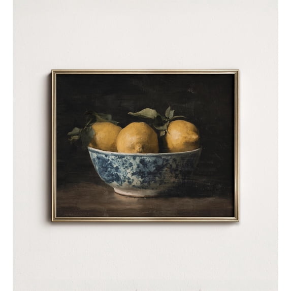 Vintage Tree Illustration Antique Oak Line Drawing Decor Lemon Still Life Rustic Kitchen Botanical Art Poster, UNFRAMED Size 16x16