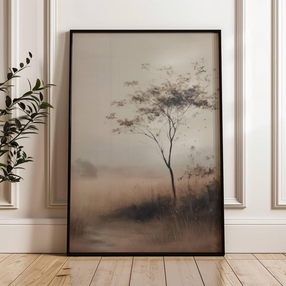 Vintage Tree Landscape Print Neutral Muted Forest Art, Unframed Paper Poster 24x36in