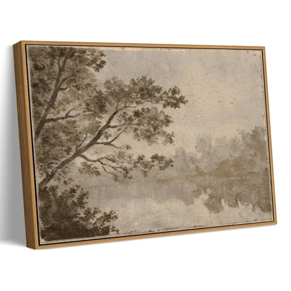 Vintage Tree Landscape Wall Art Print, Neutral Nature Decor