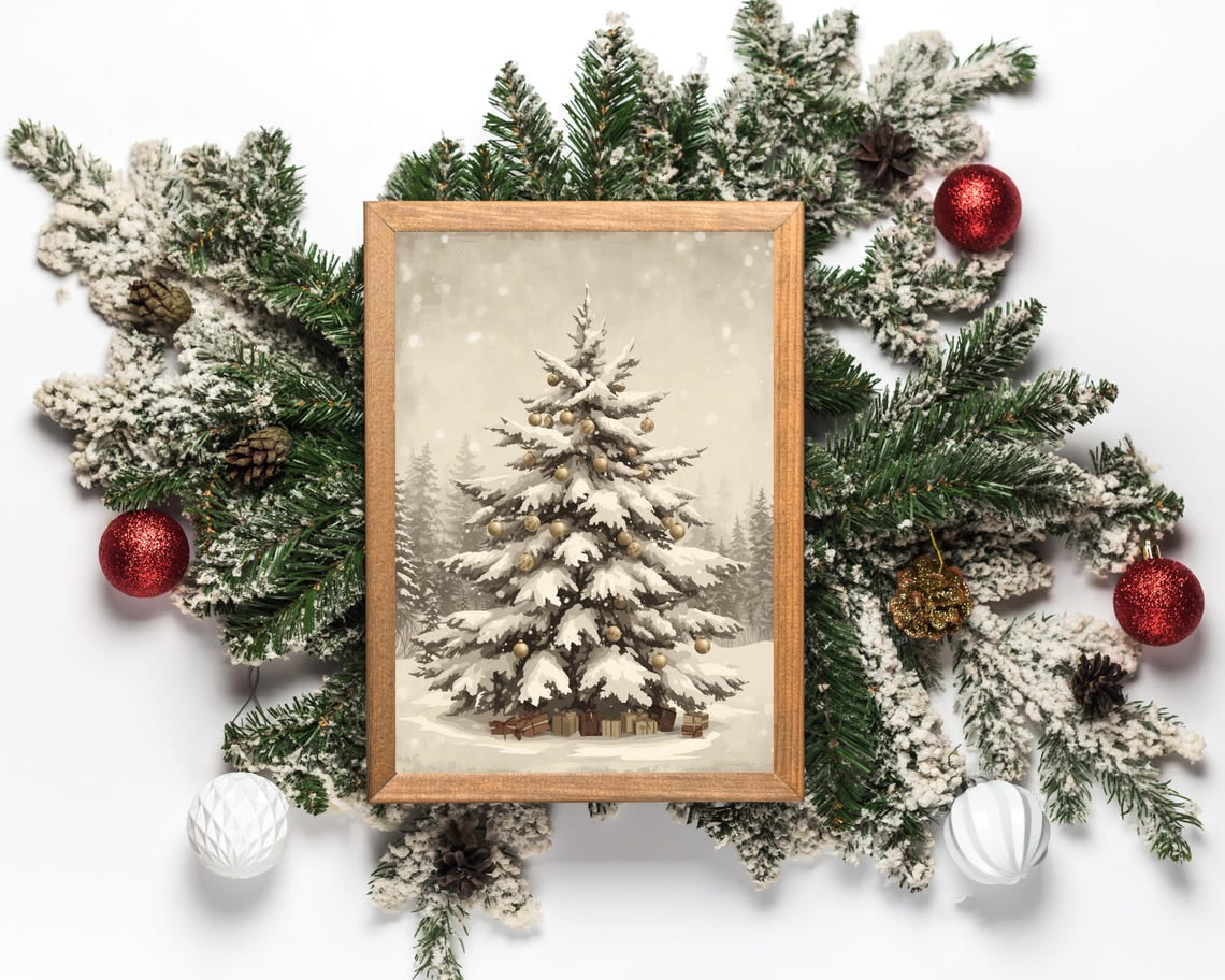 Vintage Tree Poster: Neutral Antiquedecor, Unframed Canvas Size 8x12 ...
