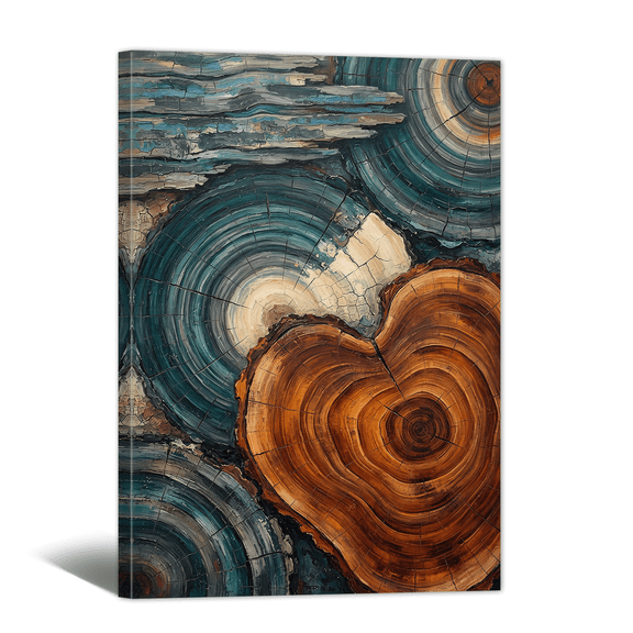 Vintage Tree Ring Canvas Wall Art - Colorful Wood Stump Texture Prints Rustic Natural Abstract Artwork Paintings for Living Room Bedroom Home Office Decor