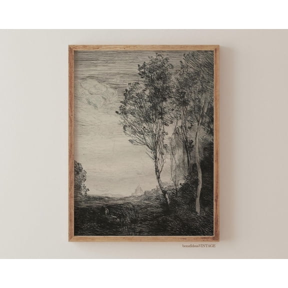 Vintage Tree Sketch - Antique Fine Art Print Poster - Landscape Etch Wall Decor Poster - Poster Art - bonafidesa, Unframed Poster Size 8x12 F03.1.18l1833