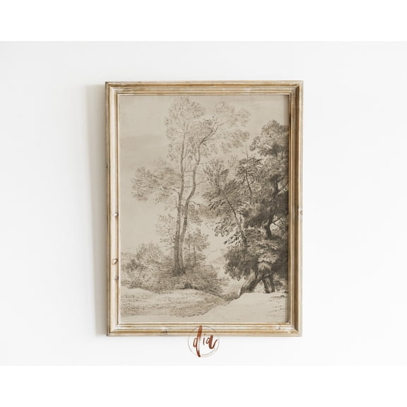 Vintage Tree Sketch Antique Nature Drawing Neutral Gallery Wall European Decor 2 Unframed Paper Print