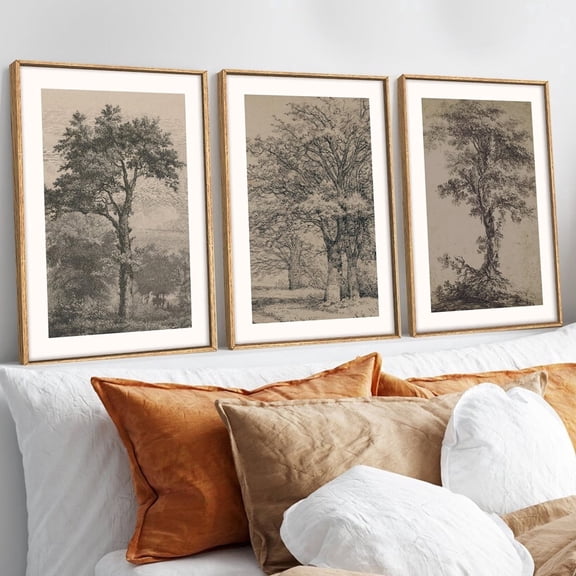 Vintage Tree Sketch Canvas Wall Art Antique Tree Drawings Wall Decor Nature Sketch Wall Painting Framed Botanical Plant Art Prints Set of 3 for Living Room Bedroom Dinning Room Farmhouse 16"x24"