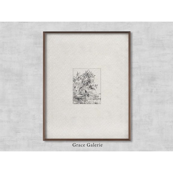 Vintage Tree Sketch, Chiemsee Lake, Vintage Etching, Neutral Grey Wall Art, Vintage Sketch Art, Soft Deco, Art Home Decor #2307, 8x12 UNFRAMED