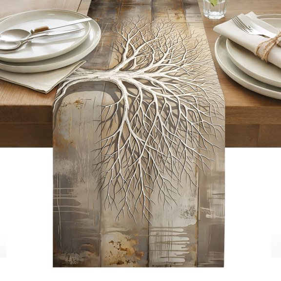 Vintage Tree Table Runner Rustic Farmhouse Trees Abstract Natural Forest Tablerunners 13 x 36 Inch, Table Decorations Tabletop Scarf for Summer Gathering Holiday Farmhouse Kitchen Dining Decor