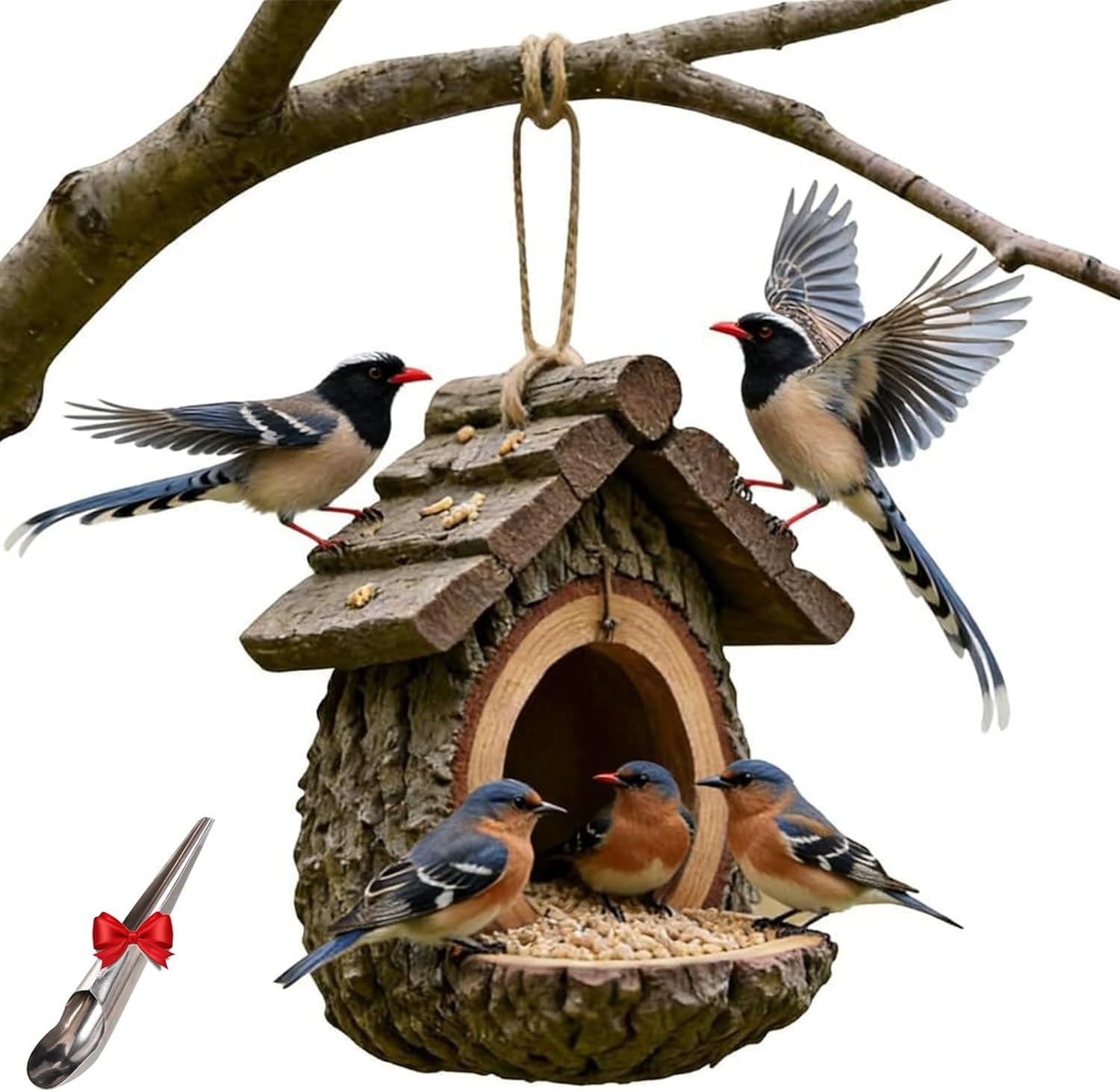 Vintage Treehouse Shape Bird Feeder, House Shape Bird Feeder for Outdoors Hanging - This House Will Feed Bird, Large Capacity Wildfeeding Station for Decorative Yard Patio Lawn Garden(1PC)