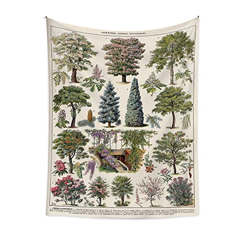 Vintage Trees of Life Tapestry Plants Leaves and Flower Tapestry Wall