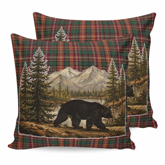 Vintage Trees Pillow Covers 16x16 Set of 2, Mountain Lake Stripes Farmhouse Art Throw Pillow Covers Decorative Couch Cushion Cover, Microfiber Soft Square Pillowcases for Bedroom Living Room Sofa