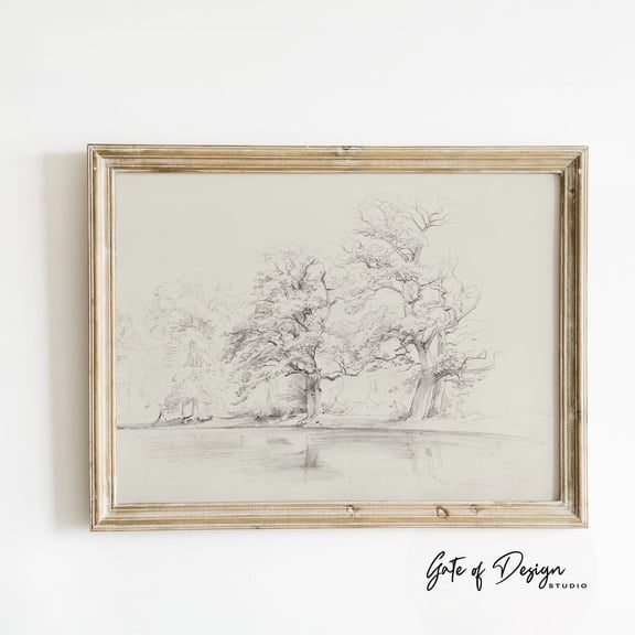 Vintage Trees Sketch Nature Landscape Pencil Decor Wall Art
