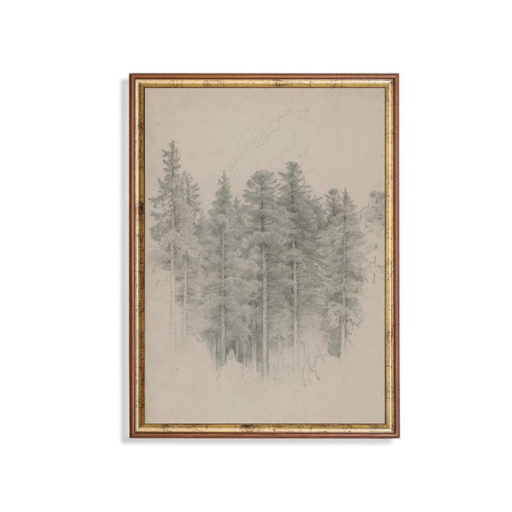 Vintage Trees Sketch Rustic Wooded Landscape Sketch Drawing Neutral Rustic Gallery Wall Decor Unframed Paper Print