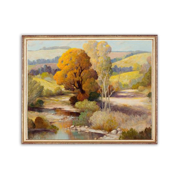 Vintage Trees Stream River Print, Unframed Paper Poster 8x10in