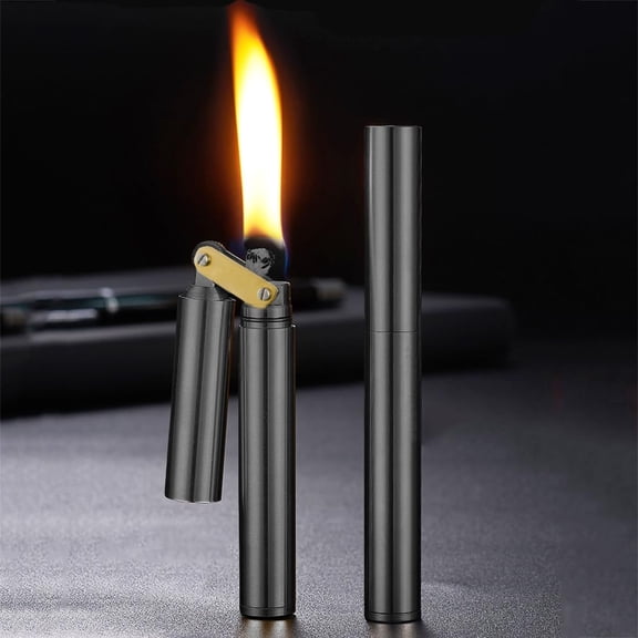 Vintage Trench Lighter, Copper Lighter, Windproof Brass Lighters for Men Dad Husband (Fuel Not Included), Black