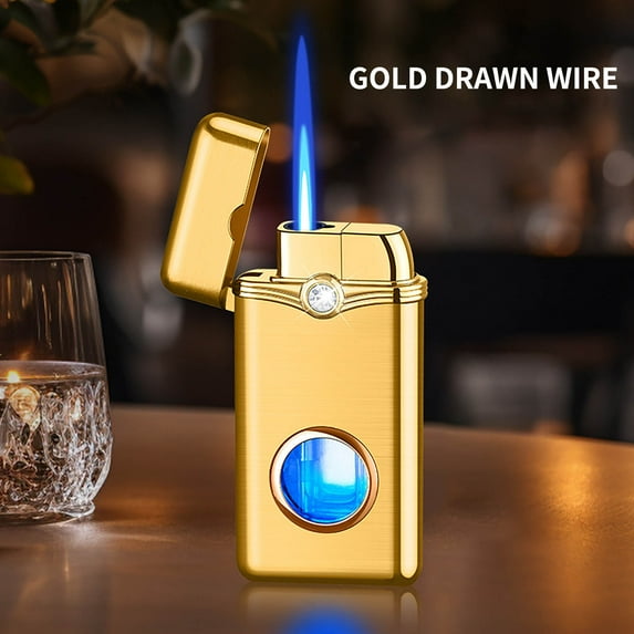 Vintage Trench Lighter, Unique Metal Outdoor Lighter for Cigarettes and Camping, Ergonomic Design with Transparent Gas Storage D