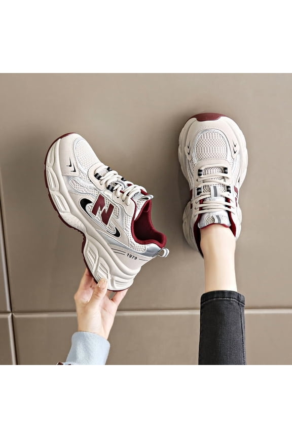 Vintage Trendy Chunky Dad Sneakers, Lightweight Soft Casual Sports Shoes, Thick Non-slip Height Increasing Sole Design, All-match Ladies Footwear, Non-slip Wear-resistant Sneakers Not Picky with Feet