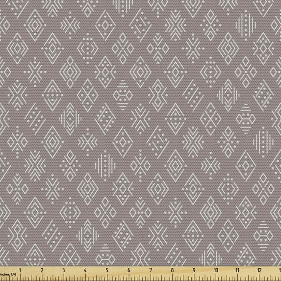 Ambesonne Vintage Tribal Fabric by the Yard Upholstery, Boho Geometric Forms, 10 Yards, Mauve Taupe Tan
