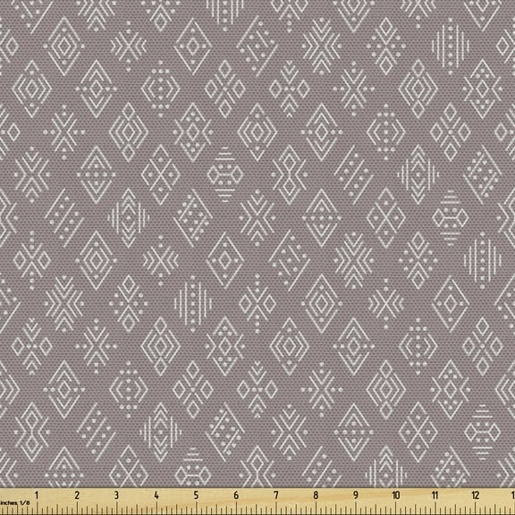 Vintage Tribal Fabric by the Yard, Simplistic Bohemian Mystic Native, Decorative Upholstery Fabric for Sofas and Home Accents, 5 Yards, Mauve Taupe Tan by Ambesonne