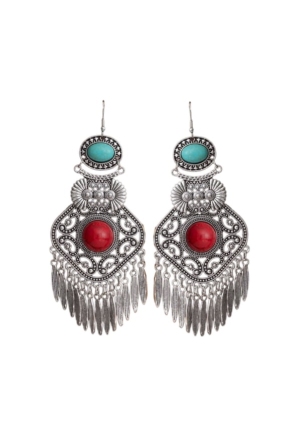 Vintage Tribal Lapis Lazuli Earrings Alloy Fringe Design Lightweight Jewelry for Women