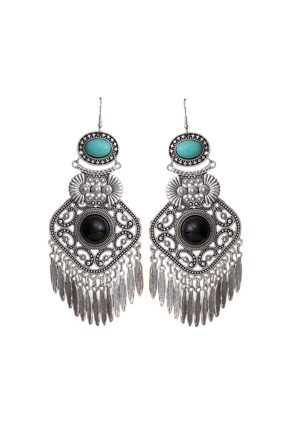 Vintage Tribal Lapis Lazuli Earrings Alloy Fringe Design Lightweight Jewelry for Women