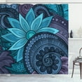 thumbnail image 1 of Vintage Tribal Shower Curtain, Continuous Flowers Doodle Blue Toned Composition Blossoming Nature, Fabric Bathroom Set with Hooks, 69W X 75L Inches Long, Sky Blue and Violet, by Ambesonne, 1 of 2