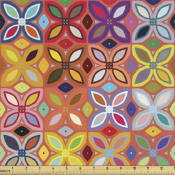Ambesonne Vintage Tribal Fabric by the Yard Upholstery, Vivid Petals, 10 Yards, Multicolor