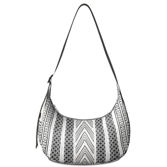 Vintage Tribal Style Crossbody Bag for Women Sketch Style Rustic Folk Corduroy Sling Shoulder Purse with Stripes Plaid Waves Symmetrical Bohemian Retro Aesthetic