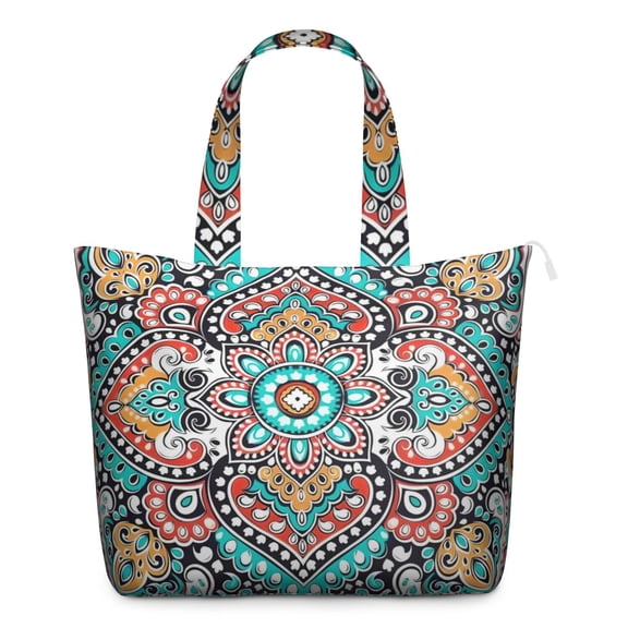 Vintage Tribal Style Travel Bag for Women, Boho Chic Weekender Tote with Floral Abstract Patterns, Lightweight Duffel for Gym and Short Travel