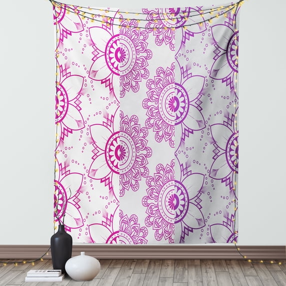 Vintage Tribal Tapestry, Pattern Simple Mandala Like Flowers, Wall Hanging for Bedroom Living Room Dorm Decor, 40W X 60L Inches, Magenta Dark Magenta, by Ambesonne