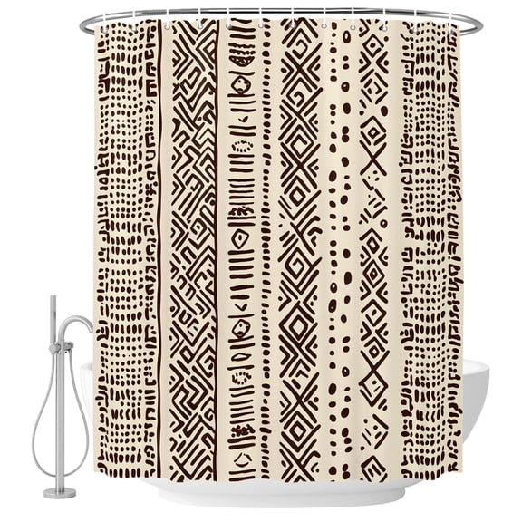 Vintage Tribe Shower Curtain Set with Hooks, Bohemian Earth Tones Lines Texture Water Repellent Shower Curtains for Bathroom Decor Sturdy Shower Curtain, Machine Washable 36x72 Inch