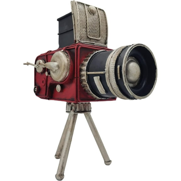 Vintage Tripod Camera Model Metal Sculpture Decor Cinema Photography Accessory Pen Holder Decorative Figurine Home Desktop Decoration Nostalgic Gift