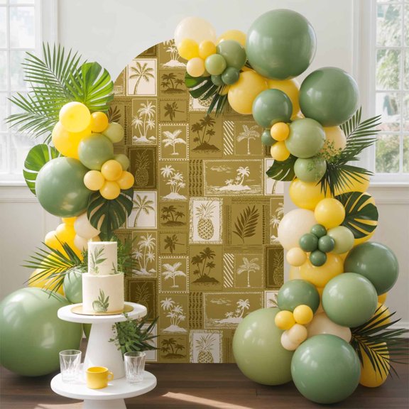 Vintage Tropical Arch Backdrop Cover, 5FT, Pineapple Palm Tree Summer Vacation Spandex Arch Covers Double-Sided Backdrop for Wedding Birthday Party Photo Background Decoration