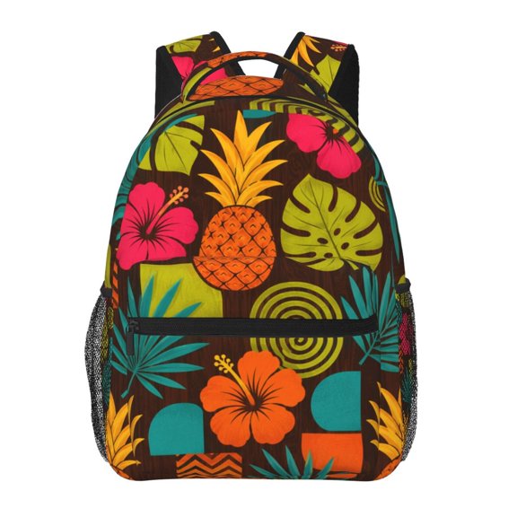 Vintage Tropical Exotic Decor Print Backpack Casual College Bag Zipper Laptop Daypack Hiking Rucksack Travel