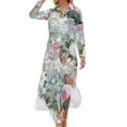 thumbnail image 1 of Vintage Tropical Flowers - Hydrangea Lilies Camellia And Exotic Butterflies on Sepia Teal Long Sleeved Shirt Dress, 1 of 6