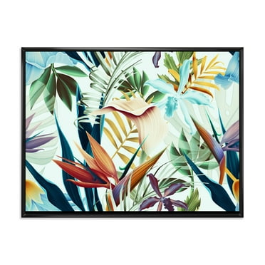 Vintage Tropical Flowers I 20 in x 12 in Framed Painting Canvas Art Print, by Designart