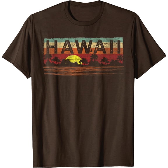 Vintage Tropical Hawaii Hawaiian Unisex T-Shirt for Men Women,Dark Chocolate Color,Size 5XL