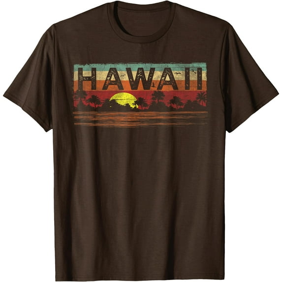Vintage Tropical Hawaii Hawaiian Unisex T-Shirt for Men Women,Dark Chocolate Color,Size YS