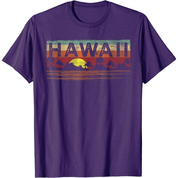 Vintage Tropical Hawaii Hawaiian Unisex T-Shirt for Men Women,Purple Color,Size YXS