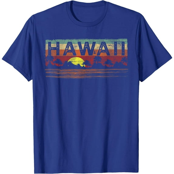Vintage Tropical Hawaii Hawaiian Unisex T-Shirt for Men Women,Royal Blue Color,Size 2XL