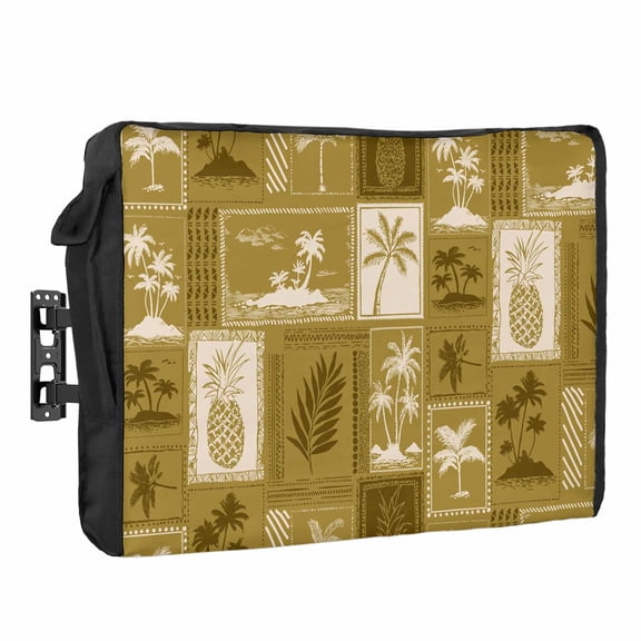 Vintage Tropical Outdoor TV Cover Pineapple Palm Tree Summer Vacation Waterproof Weatherproof TV Screen Protector with Remote Control Pocket for 80 to 85 Inch Television Outside