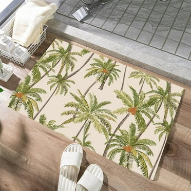 Vintage Tropical Palm Trees Kitchen Mat Non Slip Bath Mat Washable Rug Water Absorbent Floor Mat for Bathroom Living Room Bedroom Entryway 24x16 Inch
