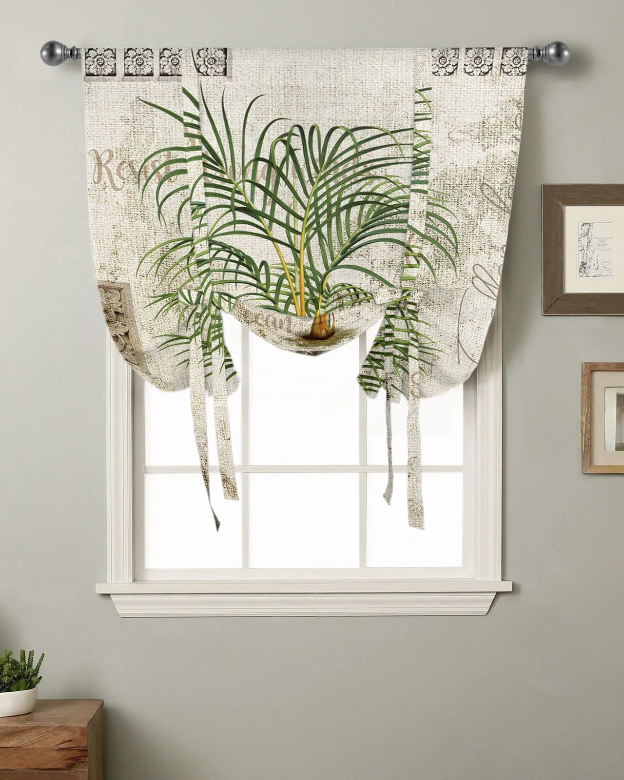 Tropical Plant Palm Tree Swag Valance Curtain - 56x36 Inch Rod Pocket Kitchen Window Treatment For Cafe, Bathroom, Farmhouse