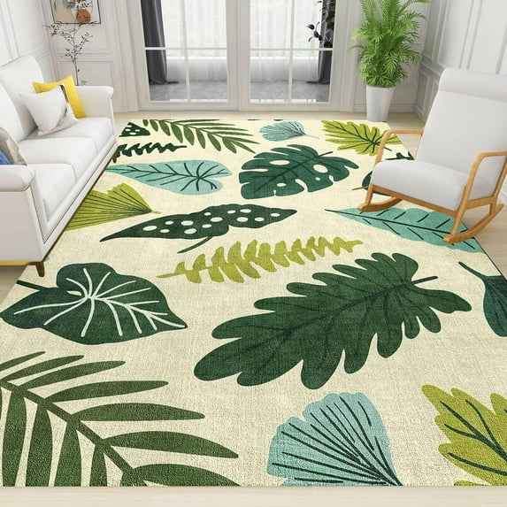 Vintage Tropical Plants Green Leaves Area Rug, Farmhouse Style Indoor Non-Slip Rugs, For Living Room Bedroom Kitchen Dining Room Home Office Floor Rug 1x2ft